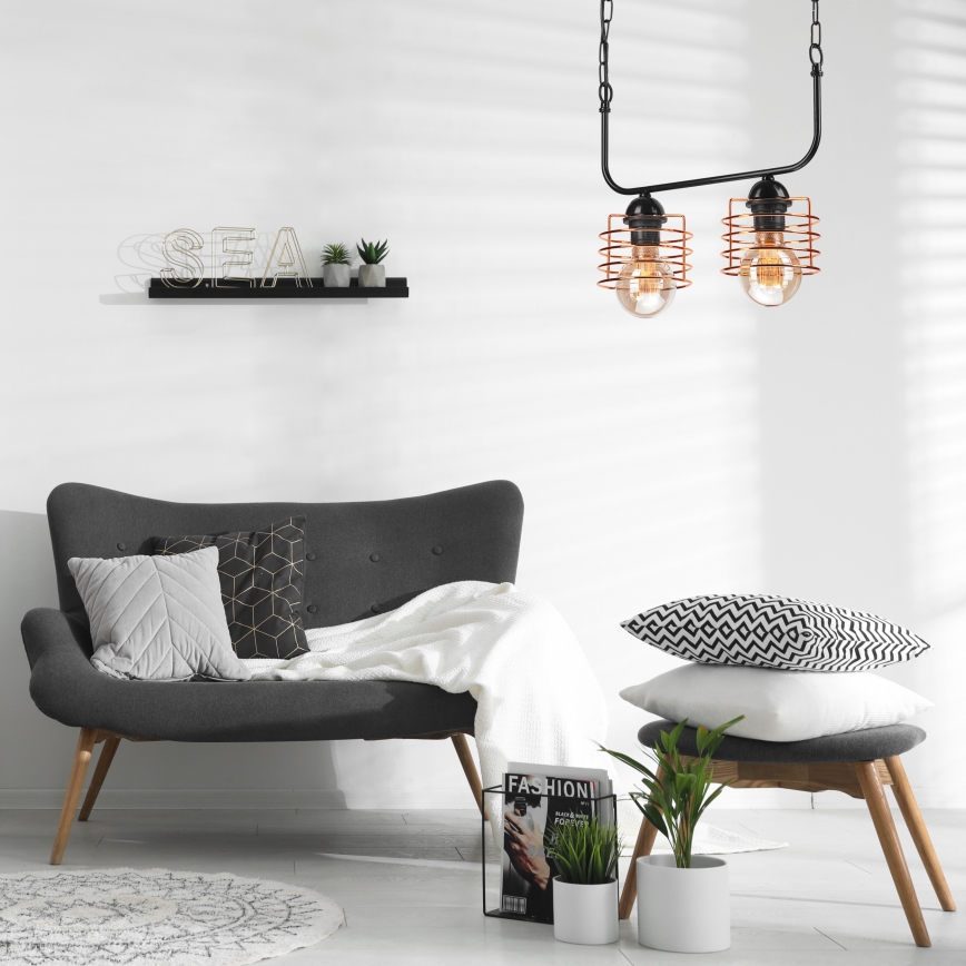 Lustr na řetězu MORGAN 2xE27/60W/230V černá/měděná
