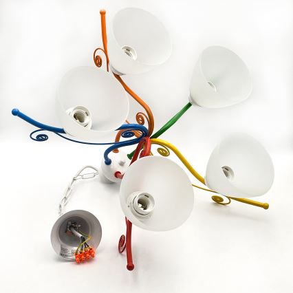 Lustr na řetězu RETRO 5xE27/60W/230V bílá/pestrobarevná