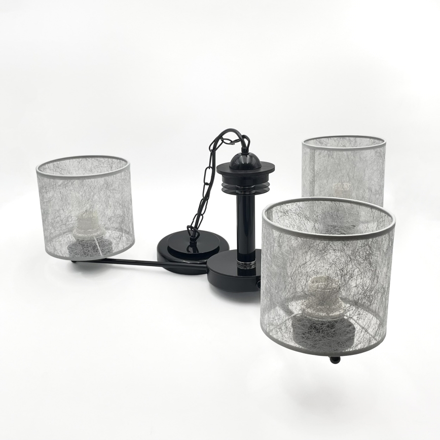 Lustr na řetězu ROSA 3xE27/60W/230V černá/šedá