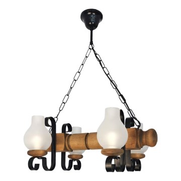 Lustr na řetězu RUSTIC 4xE14/40W/230V buk - FSC certifikováno