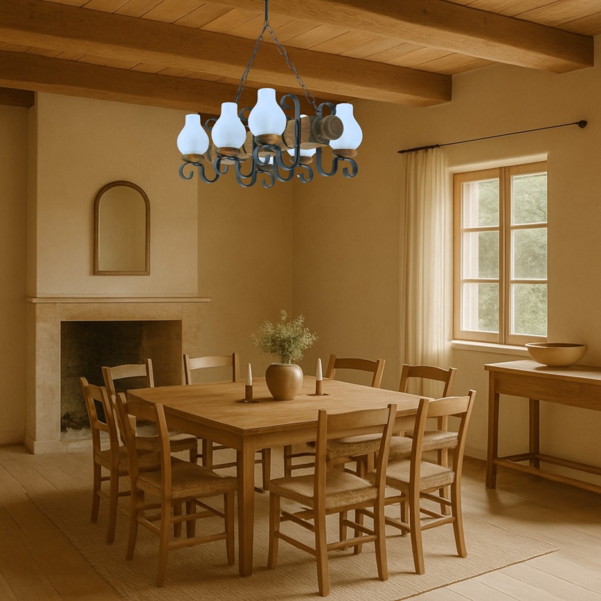 Lustr na řetězu RUSTIC 6xE14/40W/230V buk - FSC certifikováno