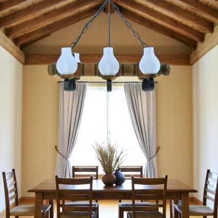 Lustr na řetězu RUSTIC 6xE14/40W/230V buk - FSC certifikováno