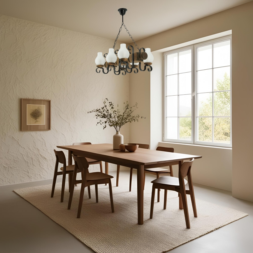 Lustr na řetězu RUSTIC 6xE14/40W/230V buk - FSC certifikováno