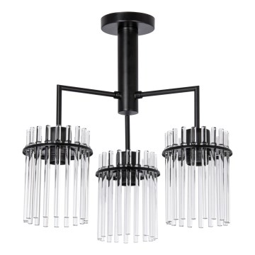 Lustr na tyči 3xE27/60W/230V černá/čirá