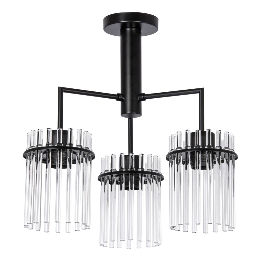 Lustr na tyči 3xE27/60W/230V černá/čirá