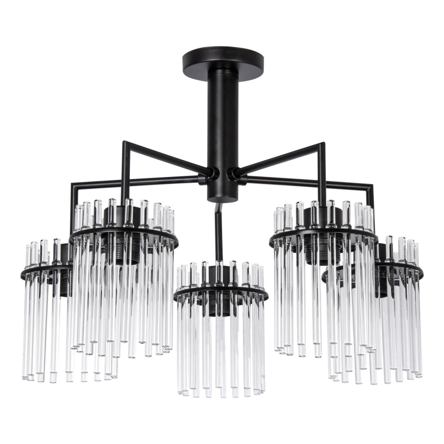 Lustr na tyči 5xE27/60W/230V černá/čirá