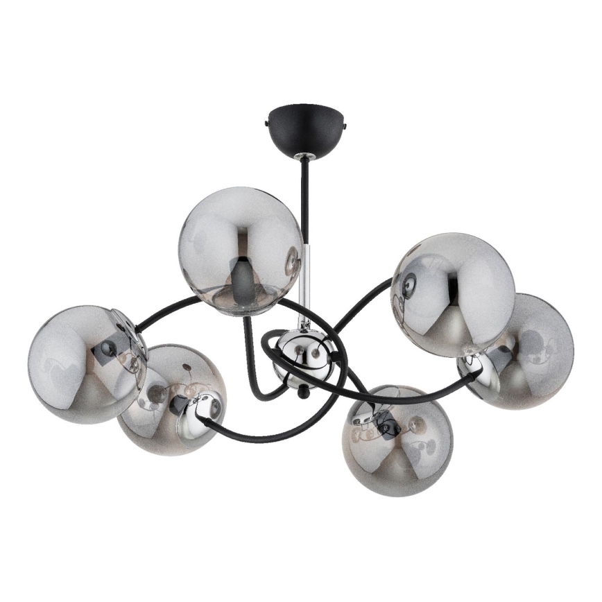 Lustr na tyči AURORA 6xE14/10W/230V černá/lesklý chrom