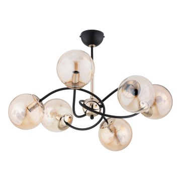 Lustr na tyči AURORA 6xE14/10W/230V černá/zlatá