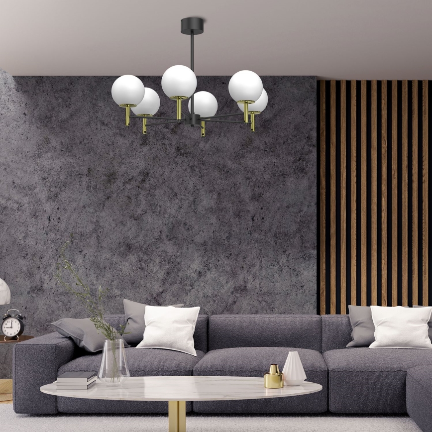 Lustr na tyči AWINION 6xE27/15W/230V bílá/zlatá/černá