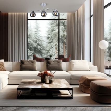 Lustr na tyči CONNOR 3xE27/15W/230V lesklý chrom/šedá