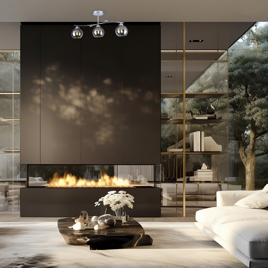 Lustr na tyči CONNOR 3xE27/15W/230V lesklý chrom/šedá