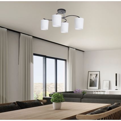 Lustr na tyči ESNYR 4xE27/40W/230V černá/bílá