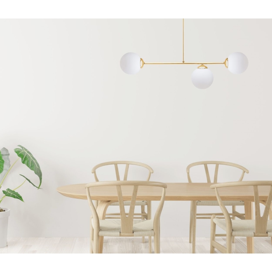 Lustr na tyči FIRA 3xE27/60W/230V zlatá