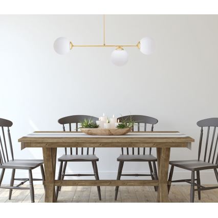 Lustr na tyči FIRA 3xE27/60W/230V zlatá