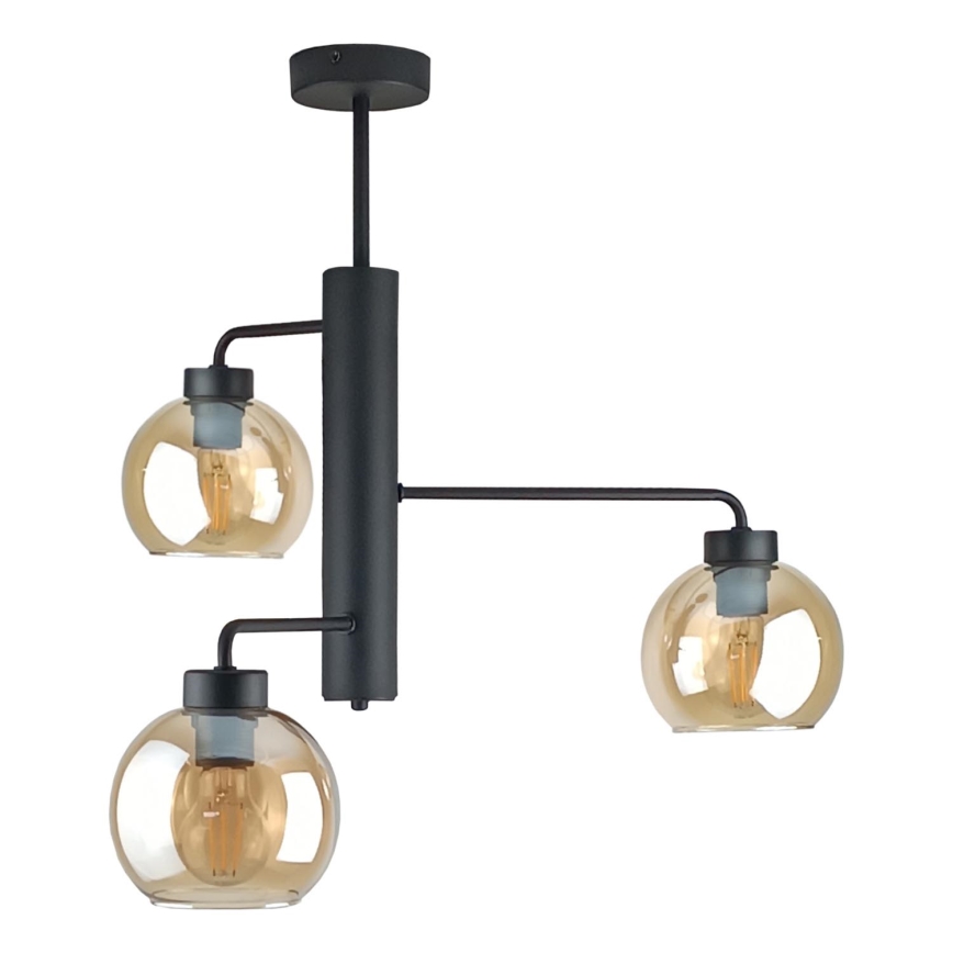 Lustr na tyči FLEX 3xE27/60W/230V černá/kouřová béžová