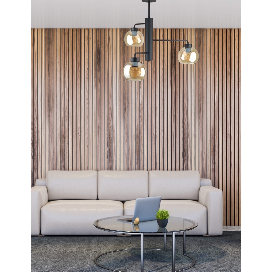 Lustr na tyči FLEX 3xE27/60W/230V černá/kouřová béžová