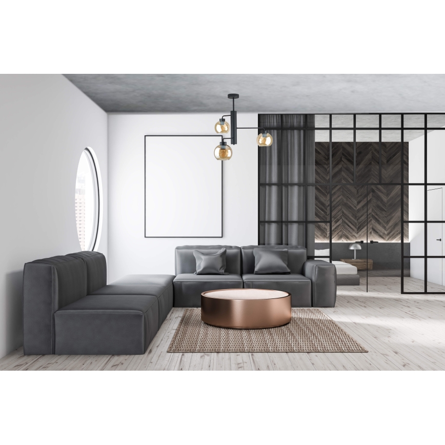 Lustr na tyči FLEX 3xE27/60W/230V černá/kouřová béžová
