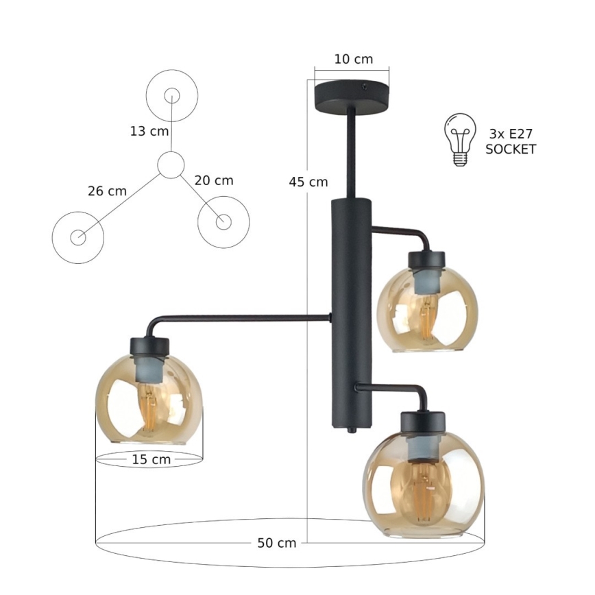 Lustr na tyči FLEX 3xE27/60W/230V černá/kouřová béžová