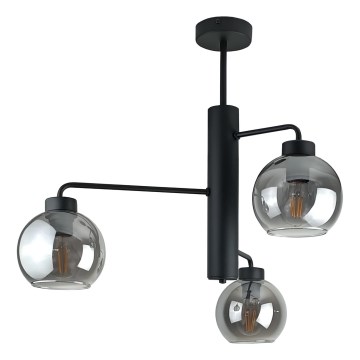 Lustr na tyči FLEX 3xE27/60W/230V černá/kouřová černá