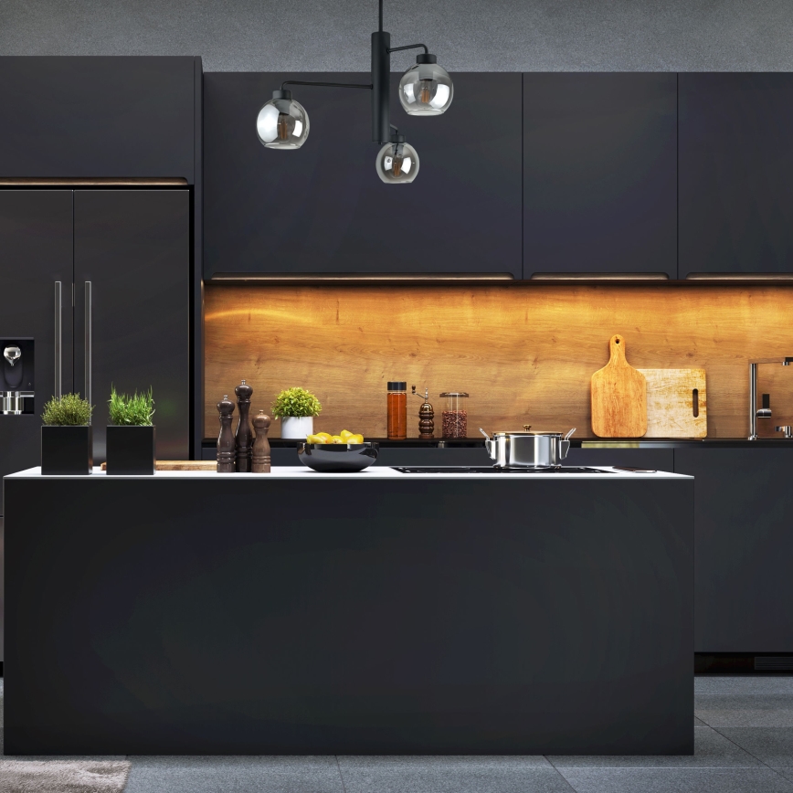 Lustr na tyči FLEX 3xE27/60W/230V černá/kouřová černá