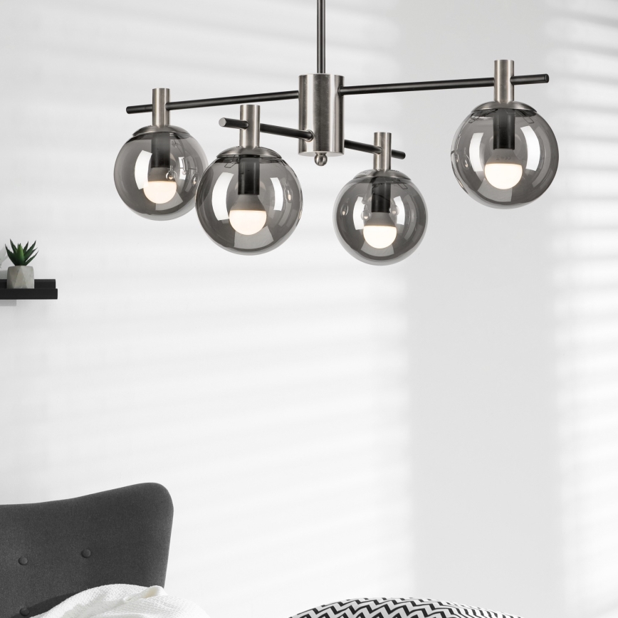 Lustr na tyči LILOU 4xE14/5W/230V matný chrom/kouřová