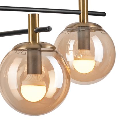 Lustr na tyči LILOU 4xE14/5W/230V zlatá/černá/kouřová béžová