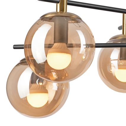 Lustr na tyči LILOU 6xE14/5W/230V zlatá/černá/kouřová béžová