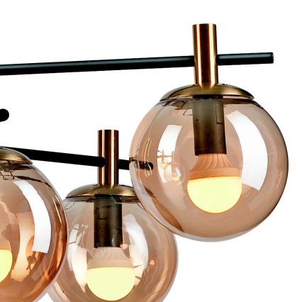 Lustr na tyči LILOU 6xE14/5W/230V zlatá/černá/kouřová béžová
