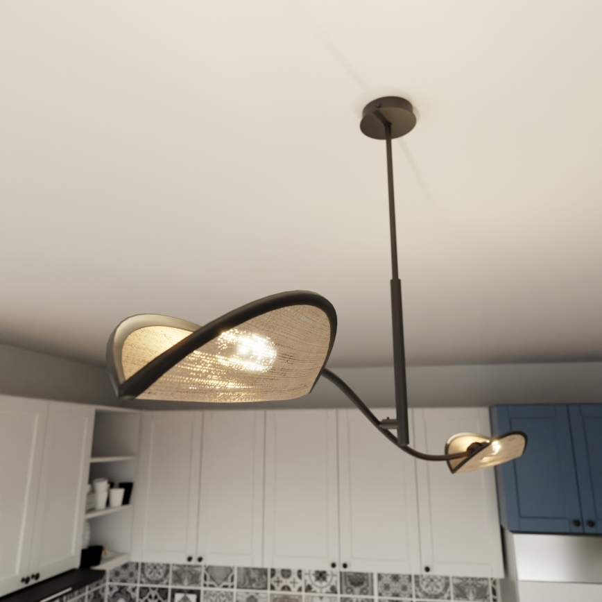Lustr na tyči LOTUS 2xE14/10W/230V černá/béžová