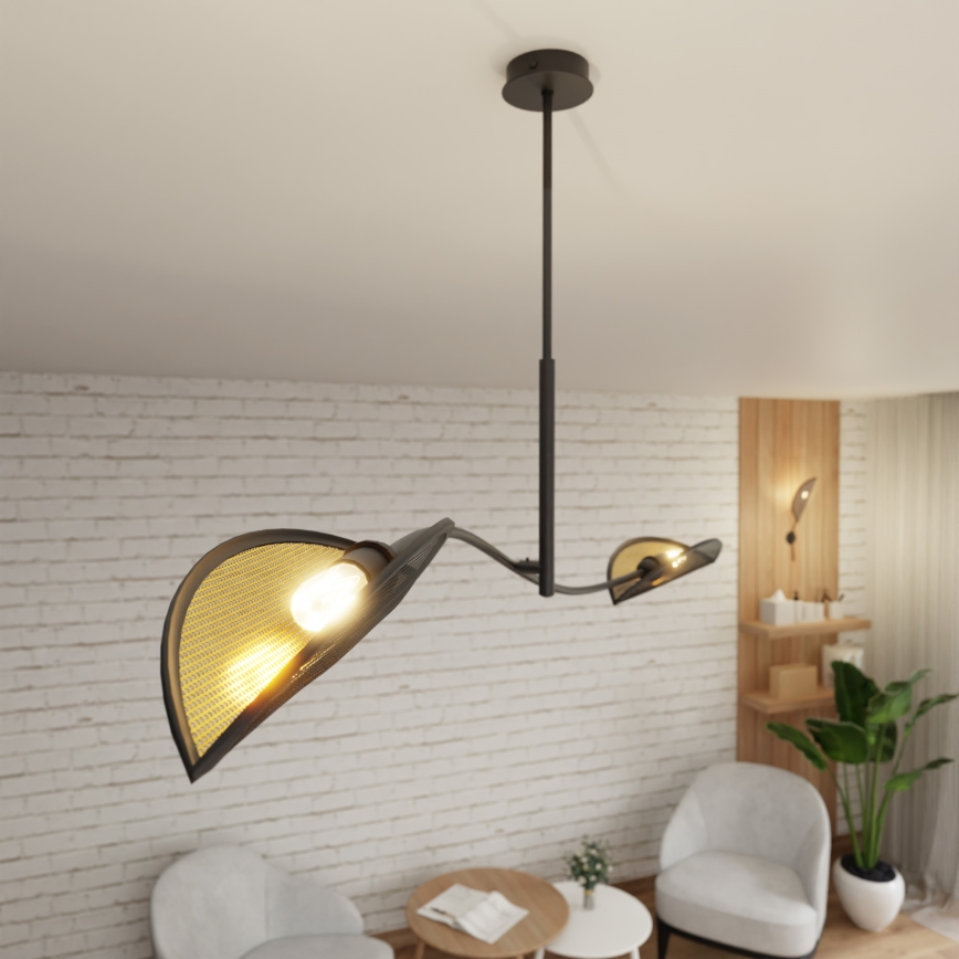 Lustr na tyči LOTUS 2xE14/10W/230V černá/zlatá