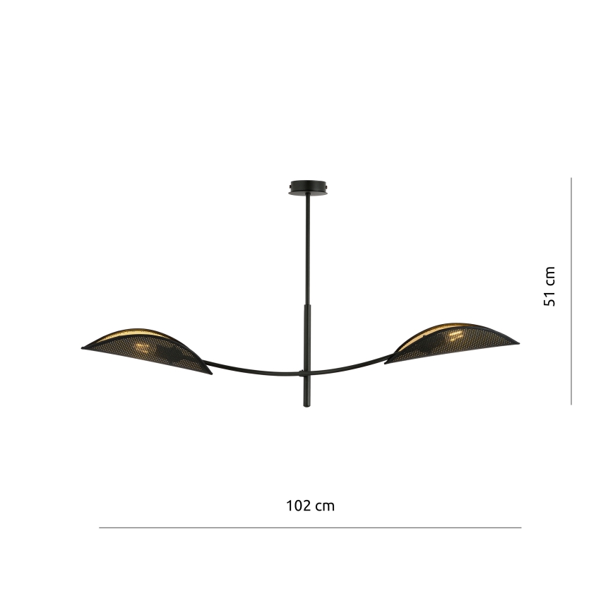 Lustr na tyči LOTUS 2xE14/10W/230V černá/zlatá