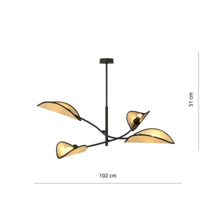Lustr na tyči LOTUS 4xE14/10W/230V černá/béžová
