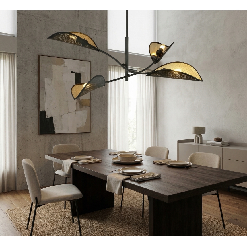 Lustr na tyči LOTUS 4xE14/10W/230V černá/zlatá