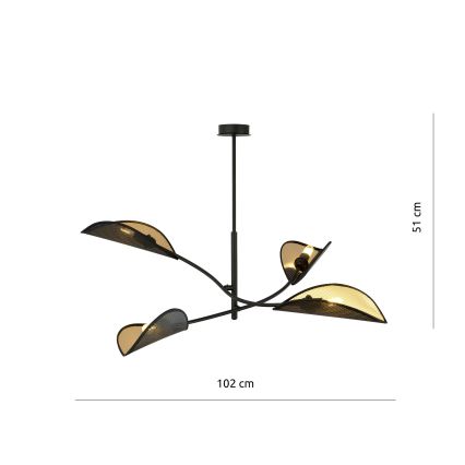 Lustr na tyči LOTUS 4xE14/10W/230V černá/zlatá