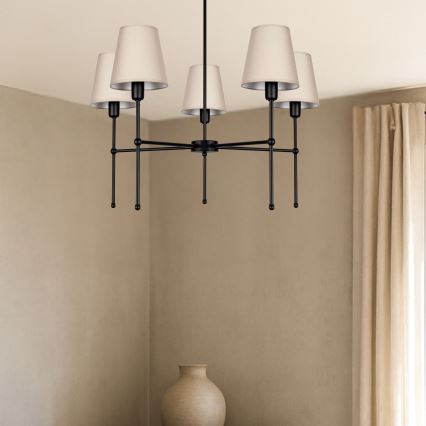 Lustr na tyči MADELA 5xE14/40W/230V béžová/černá