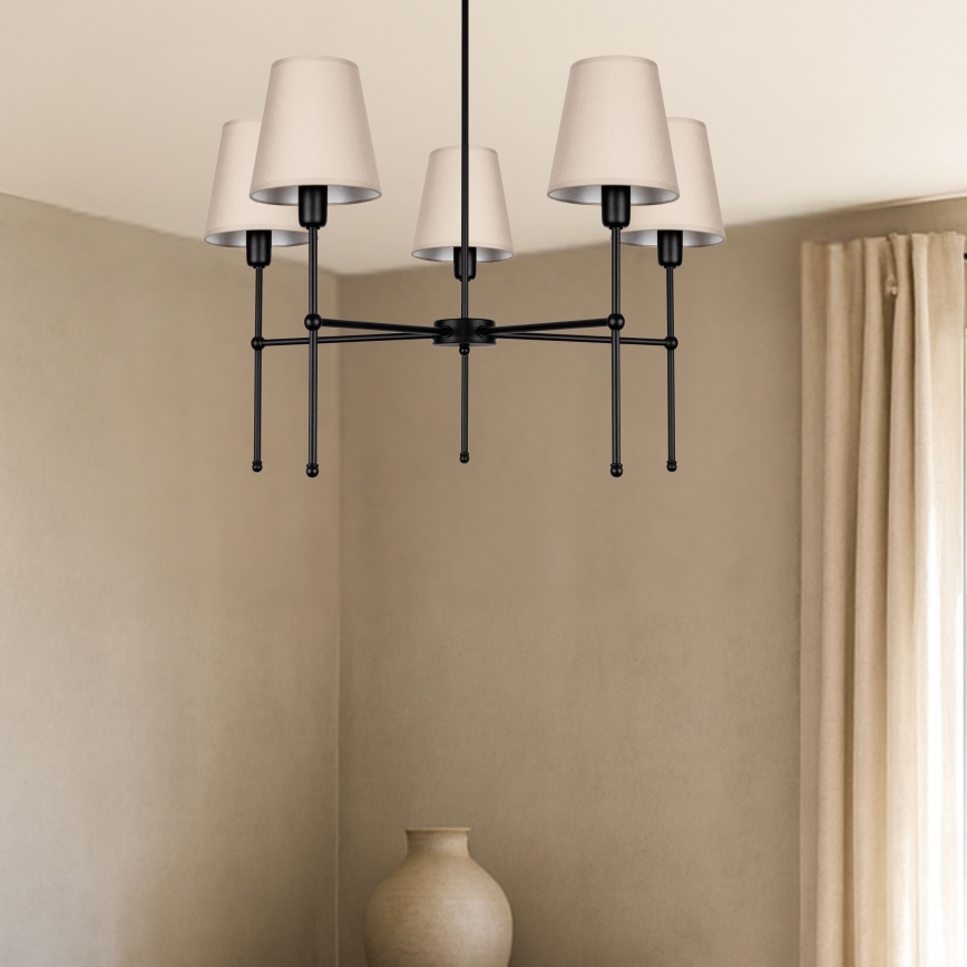 Lustr na tyči MADELA 5xE14/40W/230V béžová/černá