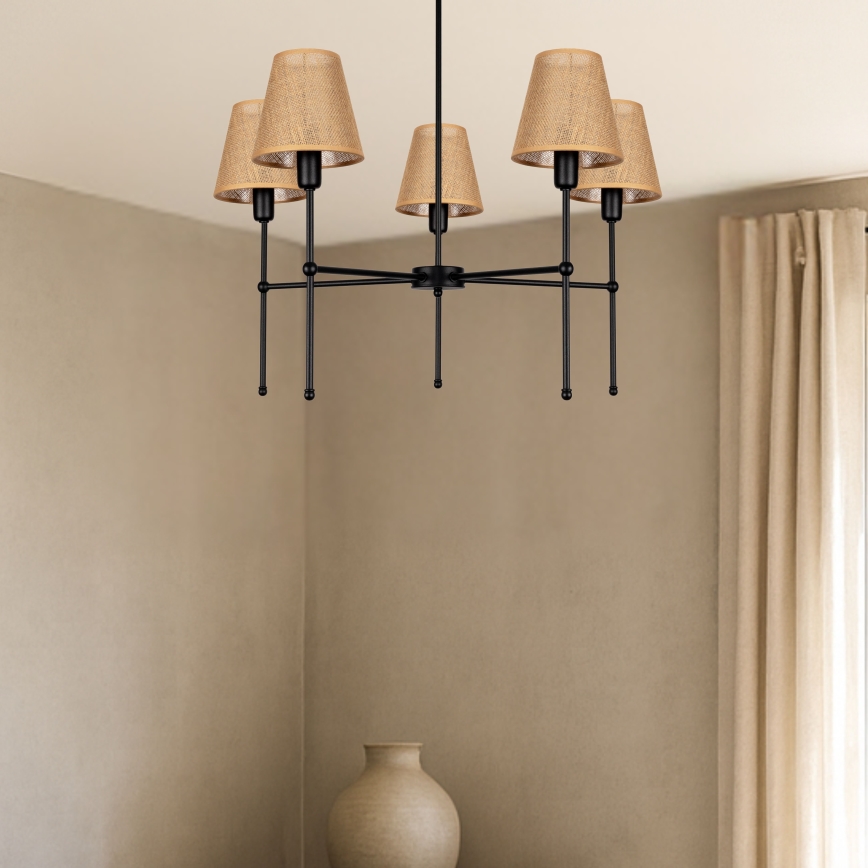 Lustr na tyči MADELA 5xE14/40W/230V juta/černá