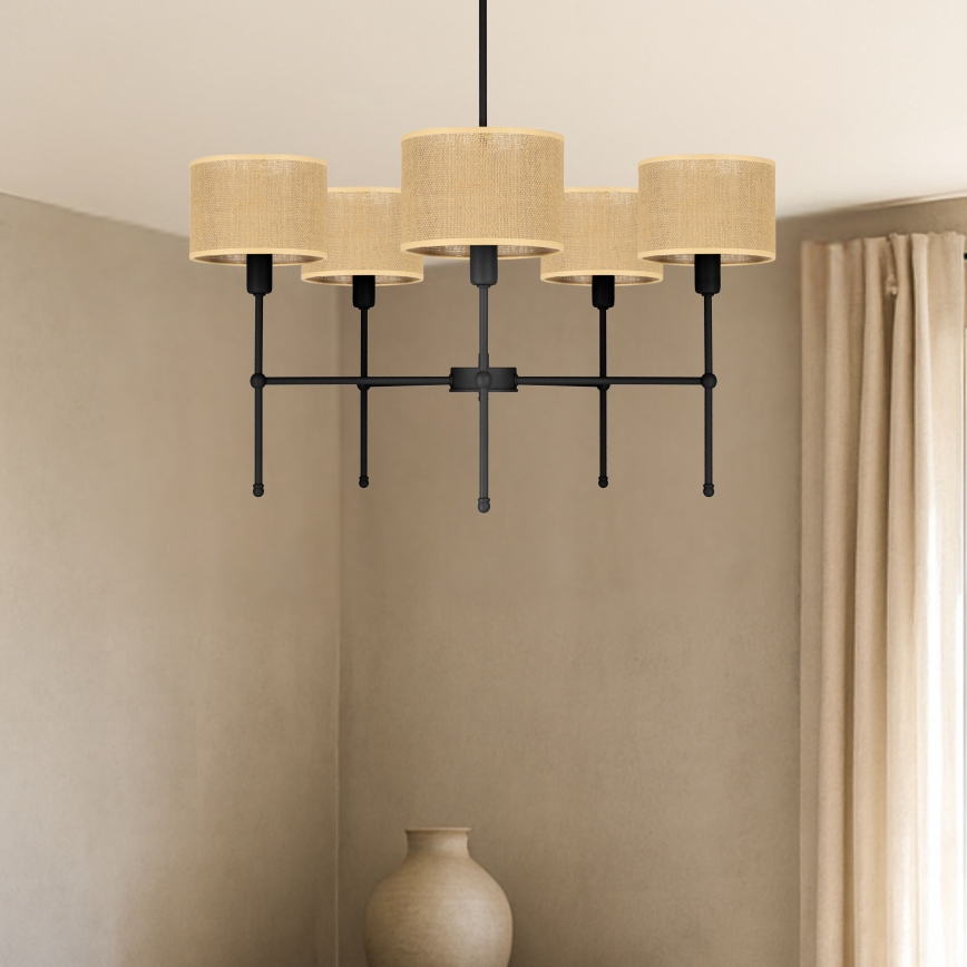 Lustr na tyči MADELA 5xE14/40W/230V juta/černá