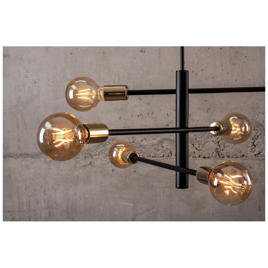 Lustr na tyči ONYX 6xE27/60W/230V černá/zlatá