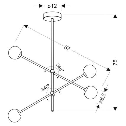 Lustr na tyči PAKSOS 4xG9/5W/230V šedá