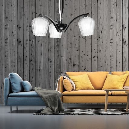 Lustr na tyči PAULA 3xE27/60W/230V černá