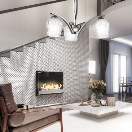 Lustr na tyči PAULA 3xE27/60W/230V matný chrom