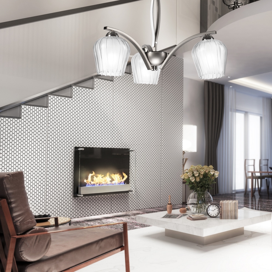 Lustr na tyči PAULA 3xE27/60W/230V matný chrom