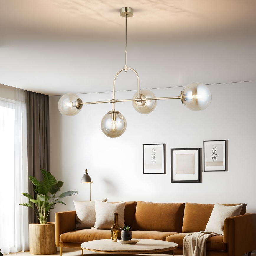 Lustr na tyči POLINO 4xE27/40W/230V zlatá