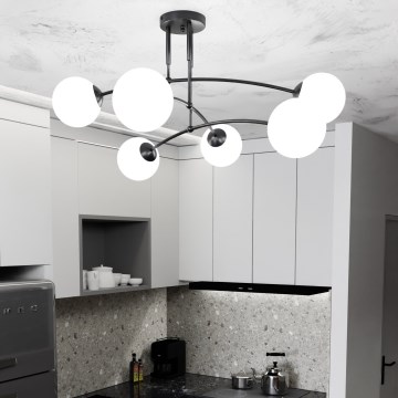 Lustr na tyči PREGOS 6xE14/10W/230V černá/bílá