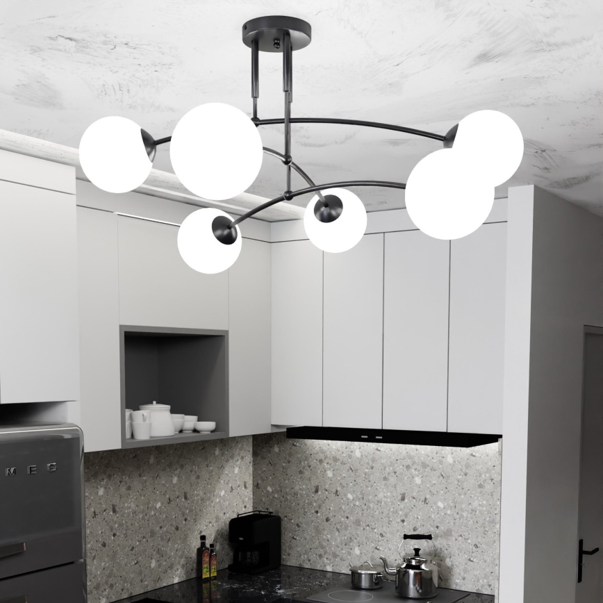 Lustr na tyči PREGOS 6xE14/10W/230V černá/bílá