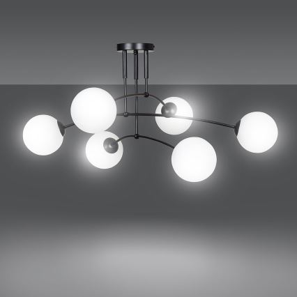 Lustr na tyči PREGOS 6xE14/10W/230V černá/bílá