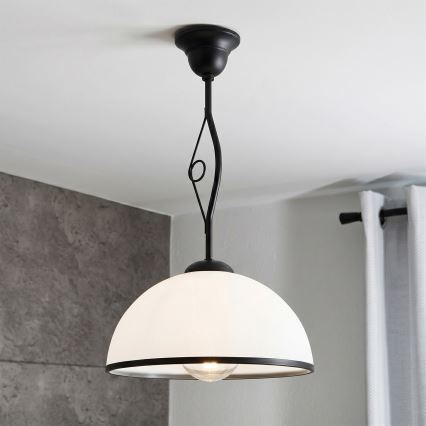 Lustr na tyči RETRO 1xE27/60W/230V černá/bílá