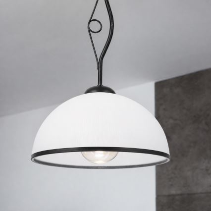 Lustr na tyči RETRO 1xE27/60W/230V černá/bílá
