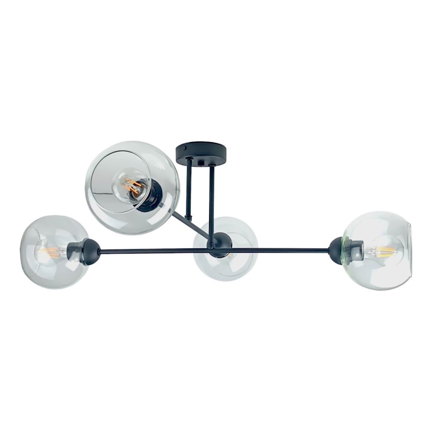 Lustr na tyči VASCO 4xE27/60W/230V černá/čirá